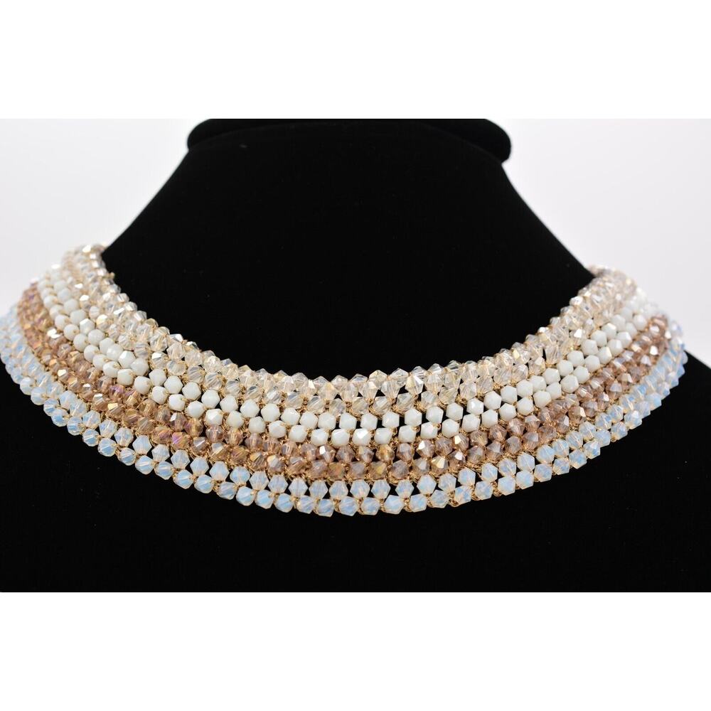 Rush By Denis & Charles Beaded Collar Bib Necklace Choker Champagne Crystal BinT